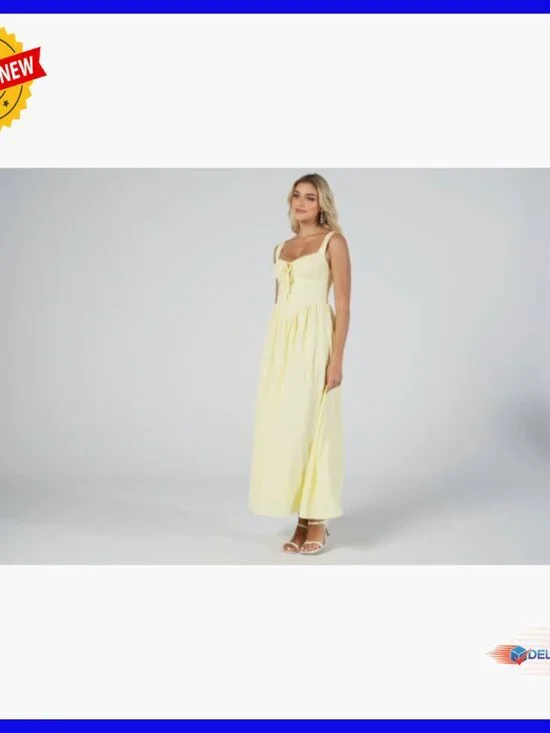 Corset Midi Dress Lace Up Back A-Line Flowy Formal Wedding Guest Sundress - Picture 6 of 6